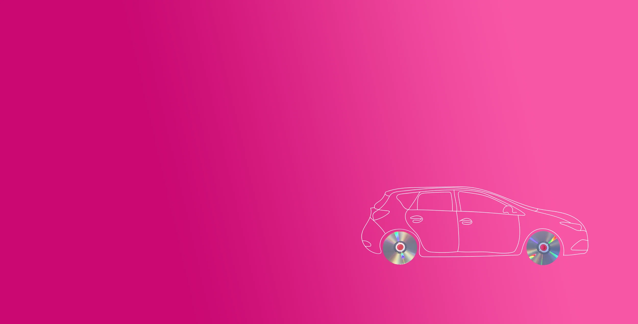 White line drawing of a car on a pink gradient